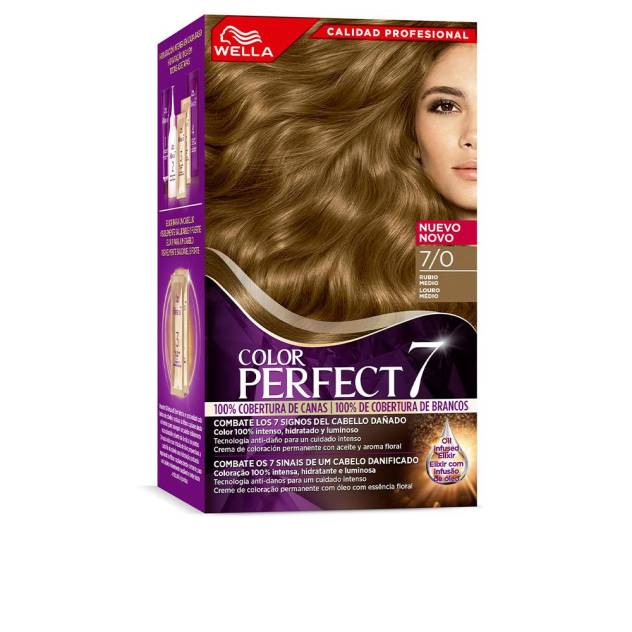 WELLA COLOR PERFECT 7 100% cobertura de canas #7/0-rubio medio 6 u