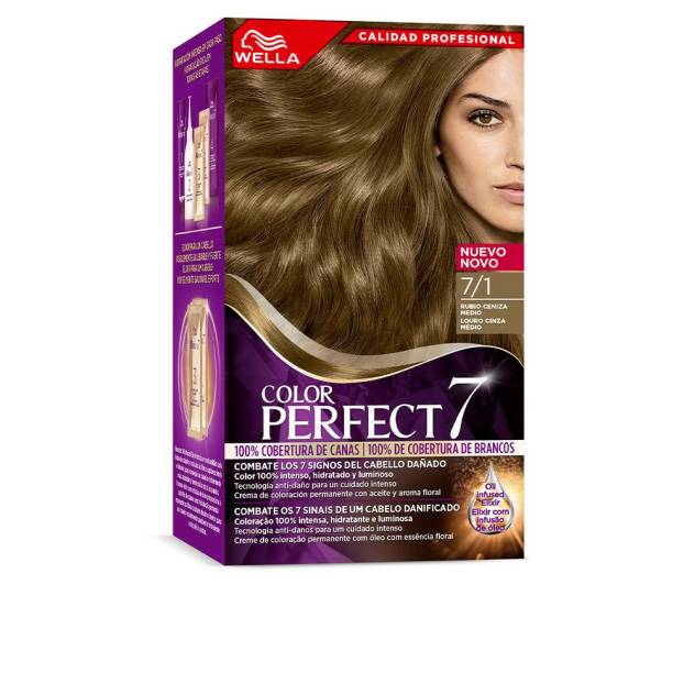 WELLA COLOR PERFECT 7 100% cobertura de canas #7/1-rubio ceniza medio 6 u